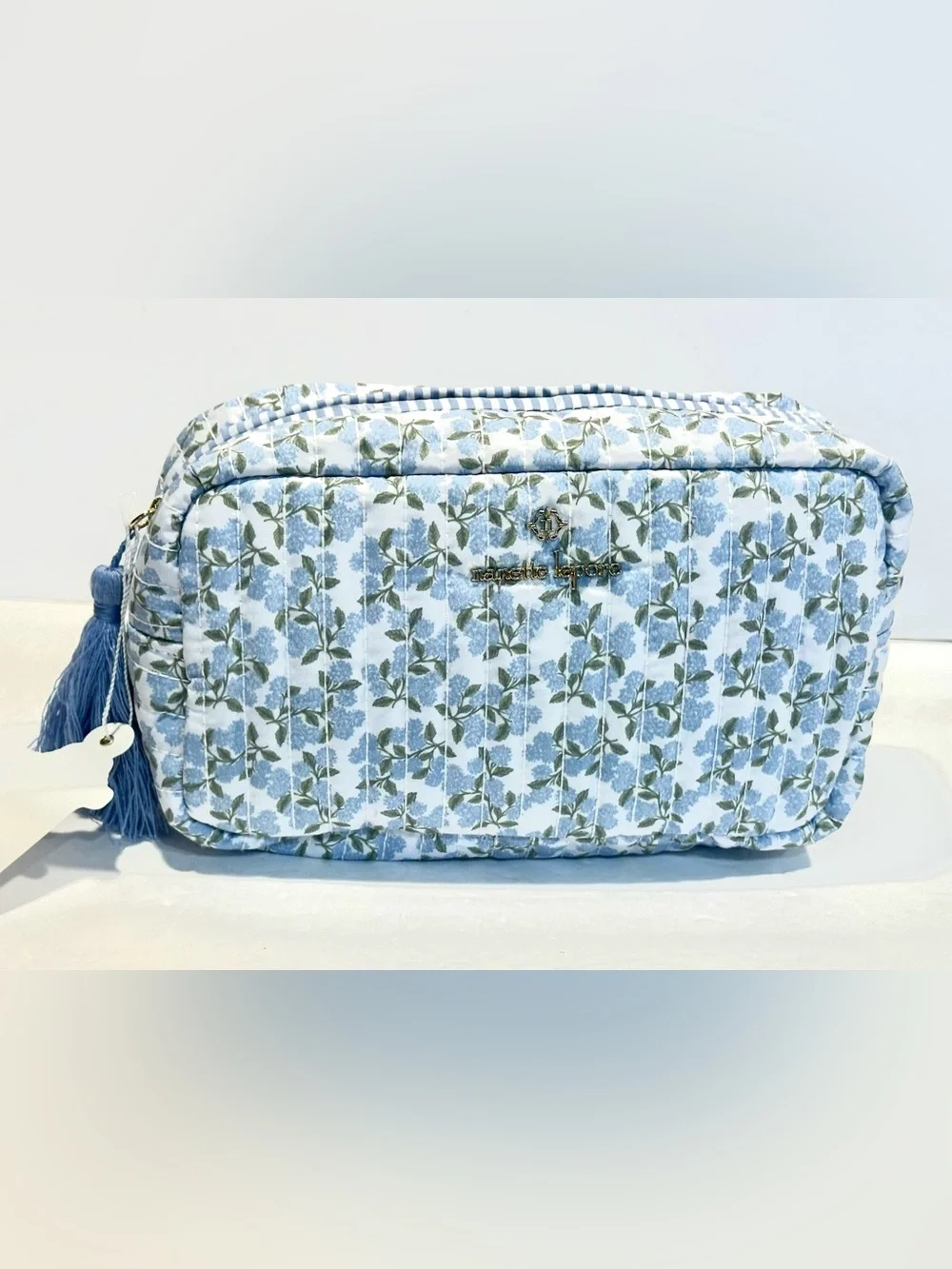 Nanette Lepore Blue Floral Quilted Cosmetic Pouch/ Bag